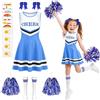 DiULi 14 PCS Vestito Costume Cheerleader per Bambina Evento Sportive | Set 14 Pezzi con Tuta, Fiocchi, Pompon, Calzini e Adesivi, Perfetto per Carnevale, Halloween, Feste e Competizioni di Danza