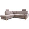 CAVADORE Wisconsin - Divano ad angolo con 2 poggiatesta, stile rustico, gambe in legno di faggio, microfibra effetto pelle, dimensioni: 248 x 88 x 215 cm (L x A x P), colore: grigio scuro