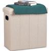 Relaxdays Pouf pieghevole con vano portaoggetti, HxLxP: 49,5 x 46 x 25,5 cm | maniglie, lino, poliestere, MDF, beige