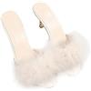 Holibanna Delle Donne Piuma di Alta Tallone Faux Piuma Alto Slipper Antiscivolo Estate Sandali Chic Della Signora Pantofole Bianco Beige Taglia 7US 4. 5UK 38EU