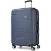 KONO Valigia 28 Pollici Grande Rigida PC Trolley Leggero 4 Ruote 360° Blu | Valigia grande rigida PC 92L, resistente e leggera con ruote 360° per viaggi lunghi e massima organizzazione