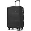 KONO Valigia Media Rigida 24 Pollici PC Trolley Leggero 4 Ruote 360° Nero | Valigia media PC 60L, guscio rigido leggero, 4 ruote 360° e interno organizzato per vacanze e viaggi lunghi