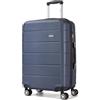 KONO Valigia 24 Pollici Rigida PC Trolley Medio Leggero 4 Ruote 360° Blu | Valigia trolley media 60L in PC, resistente e leggera con ruote 360° per viaggi comodi e organizzati