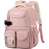 Myhozee Zaino da scuola per ragazze, 30 l, grande zaino per la scuola elementare secondaria kawaii con ciondolo in peluche per ragazze adolescenti 9-16 anni, rosa, L, Casual