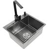 TCICOP Lavello da cucina, lavello da incasso, in acciaio inox, rubinetto a | Lavello in acciaio inox nero con cestello scolapiatti e dispenser di sapone, lavandino da cucina per famiglie e ristoranti