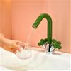 Generico Rubinetto da Bagno Miscelatore per Lavabo A Croce con Rotazione 360° 2 Modalità per Bagno con Doppia Leva A Croce E Foro Singolo Colore Verde