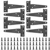 NAMYEUT 8 Cerniere a T per Porte in Legno, 100 X 63 X 22 mm, 4 In | NAMYEUT, Acciaio Al Carbonio Nero Zincato, Snodo Pieghevole, 48 Viti Incluse, per Finestre, Armadi E Ingressi Rustici
