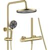 KeeGone Sistema doccia completo con termostato per soffione a pioggia da 25 cm e doccetta a 3 getti Termostato con manopola girevole antiscivolo e protezione antiscottatura