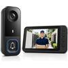 Zeerkeer Campanello senza fili per esterni Impermeabile citofono senza fili angolo 120° Videocitofono senza fili con fotocamera audio bidirezionale senza WiFi/App visione notturna Schermo 4,5 e 0 Costi Mensili