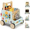 VITONIS Girello per Bambini di Legno Multifunzione Carrello Primi Passi 12+ Mesi Giocattolo Educativo Push Walker Regalo Bambini e Bambine - Carrello da Cantiere Blu