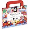Janod, Magneti'Puzzles Pompieri, Puzzle Magnetico Bambini da 36 Pezzi | Valigetta Portatile con Tasche Laterali e Sfondo Modello, Cartone FSC, Da 4 Anni, Motricità Fine e Osservazione