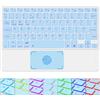 SOPPY Tastiera Bluetooth retroilluminata sottile con touchpad, tastiera wireless ricaricabile a 7 colori, multi-switch a 3 dispositivi, batteria 30H, layout UK, ultra-portatile per iPad/Android