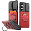GoodcAcy Cover Outdoor per Samsung Galaxy S25 FE/Galaxy S26 FE Magnetica Rigida con Supporto 360° [con protezione fotocamera scorrevole], Militare Antiurto Custodia Resistente Protettiva Sottile Case，rosso