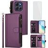 OUEAYIEN Custodia per Motorola Moto G86 5G Cover a Libro con Vetro Protettivo Vio | [9 Porta Carte],Antiurto,Cerniera Portafoglio Case,Pelle Cellulare Cover per Motorola G 86 MotoG86