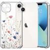 Choeeu ChoosEU Trasparente Cover per iPhone 13 con Fiori, Blu Rosa | Sottile TPU Silicone Trasparente Custodia, Disegni Colorate Fiore Fiori Motivo, per Ragazza, Antiurto Protettiva Morbido Case