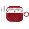 Reownest Compatibile con AirPods Pro/Pro 2, custodia con set di pulizia, motivo a pois, punto d'onda, design estetico, antigraffio, cover morbida per cuffie, colore rosso