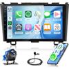 Hodozzy Autoradio per Honda CRV 2007-2011 con CarPlay Android Auto Wireless | Radio Bluetooth con Touchscreen 9 Pollici 2 Din, Video Online, MirrorLink FM RDS, Retroilluminazione Colori + Telecamera