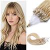 MY-LADY Extension Capelli Veri Microring, 50g 50 Ciocche Estensioni Micro Ring Capelli Umani Reali, 40cm Micro Loop Extension a Freddo Capelli Lisci (#60 Biondo Platino)