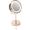 Rio Rose Gold LED Specchio da trucco double face con design girevole a 360°, ingrandimento 1x & x5