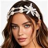 Ushiny Fascia per capelli alla moda da donna con stella marina e conchiglia | Fascia in tessuto con stella marina e conchiglia, stile bohémien, decorazione alla moda, idea regalo per donne