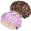 GWEOR 2 Pcs Cappello da Notte Raso,Regolabile con Ampia Fascia Elastica,Doppia Faccia a Due Colori,per Donne con Capelli Naturali Ricci,Doccia,Il Sonno,Il Trucco