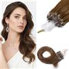 MY-LADY Extension Capelli Veri Microring, 50g 50 Ciocche Estensioni Micro Ring Capelli Umani Reali, 45cm Micro Loop Extension a Freddo Capelli Lisci (#06 Marrone Chiaro)