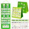 Boczif Tabella di routine giornaliera dei bambini tre in uno (verde) | Calendario visivo per bambini con 122 schede di comunicazione, giocattoli per bambini autistici, libro sensoriale per aiuti