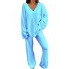 YIzdegg Pigiama da donna, a maniche lunghe, lungo, invernale, da notte, in due pezzi, con scollo a V, morbido, per il tempo libero, slim fit, homewear