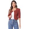 Allegra K Giacca corta in denim da donna senza collo a maniche 3/4 | Manica a 3/4, scollo rotondo, tasche applicate, lunghezza corta, aperto sul davanti, giacca di jeans casual