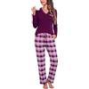 Aseniza Pigiama Donna Invernale Cotone Lungo Pigiama da Donna Due Pezzi Manica Lunga e Pantaloni Lunghi a Quadri Pigiami con Tasca