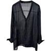 RUMAOZIA Camicia da uomo a maglia trasparente a maniche lunghe, con bottoni in pizzo, a maniche lunghe, per il tempo libero, classica, vestibilità normale, maglietta a rete da uomo