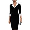 Generic Abito midi da donna con risvolto a contrasto con scollo a V manica a 3/4 risvolto polsino