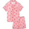 KAKU NANU Pigiama in raso per bambine 5-14 anni, 2 pezzi, a maniche corte, con bottoni, abbigliamento da notte estivo, morbido e traspirante (disponibile in 5 stampe assortite)