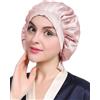 LilySilk Berretto da notte in 100% seta di gelso, con fascia elastica, per tutti i tipi di capelli, Rosa pallido, Taglia unica