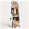 Relaxdays Specchio a figura intera con illuminazione, 160 x 50 cm, nero | a arco, 2-in-1 da appoggio e da parete, metallo