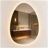 Relaxdays Specchio Ciottolo, LED regolabile, antiappannante, IP44, 75x52 cm | Specchio LED touch, 3 modalità di luce, funzione riscaldante, bagno asimmetrico, vetro e ferro, cavo con spina Euro