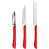Amefa - Set de 3 couteaux de cuisine - Couteau office, éplucheur et couteau petits-légumes - Eclat - Acier inoxydable 13 C, Finition Brillante - Rouge