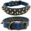 Optxzn Collare per cani Bulldog francese Pitbull, in pelle con borchie dorate e borchie retrò, per cani di piccola, media e grande taglia, con cinturino per il collo chiodato.