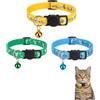UXEWKL Collare Gatto Antistrozzo 3 Pezzi Giallo Verde Blu con Campanello e Fibbia di Sicurezza, Design Antinodo Morbido per Gatti e Gattini, Comfort Esterno e Tracciamento