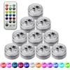 HIULLEN Mini Luce LED Sommergibili con Telecomando,10 Pcs Luci Piscina Impermeabile | Candele Subacquea Light, RGB Multi 16 Colore Cambia LED, IP68 Impermeabile, Luci illuminazione di Stagno per Vaso Base