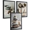Nacnic Set Di 3 Poster Decorativi Da Parete Per Il Bagno, Design Rilassante In Stile Spa Per Pareti, Lavabo, Doccia, Wc E Bagno Con Pietre, Candele E Sali, Arredamento Zen A3 Cornice Nera