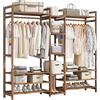 Generic Appendiabiti in bambù, autoportante, con asta per appendere, 2 ripiani e ganci, organizer per armadio aperto per camera da letto e corridoio, legno naturale (dimensioni: 130 x 30 x 150 cm)