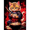KUSTOM ART Poster Decorativo da Parete Serie Animali Gatto Con Kimono Mangia Ramen Stile Giapponese Stampa Artistica su Carta Patinata 40x30cm Senza Cornice