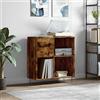 ARKEM Mobile Porta Dischi Rovere Fumo 84,5x38x89 cm Legno Multistrato Supporto per Giradischi con Spazio di Archiviazione per Sala da Vivere Ufficio