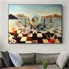 XIANGPEIFBH Salvador Dali Surrealismo Maschera di scacchi sul mare Stampe su tela Pittura su parete Arte astratta Strani poster Immagine Home Decor 50x75 cm (20x30 pollici) Cornice interna