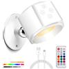 JEDWKFA Applique da Parete per Interni con Telecomando, RGB Applique da Parete Senza Fili, Rotazione a 360°, 6 Colori, per Soggiorno, Camera da Letto
