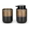 Inbagno Set Accessori Bagno 2 Pezzi In Ceramica Nero Opaco E Bronzo - Dispenser Sapone 280 Ml E Bicchiere Porta Spazzolino - Linea Teos