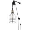 Alpinaluz Lampada a sospensione da parete con cavo, spina e interruttore, design vintage industriale con gabbia e puleggia regolabile in altezza, E27 metallo nero