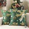 AwzyGous Cuscini Natalizi per Divano 50x50 Verde e Oro con Fiocco di Neve Cuscini Per Divano Inverno in Velluto Copricuscini Decorativi Natalizia per Camera da Letto, Sedia, Soggiorno, Set da 2