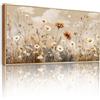 SERIMINO Quadro Moderno Vintage Fiori Naturale con Cornice 60x120 cm | Motivo Margherite Vintage Cielo Nuvole, Legno Massello, Tela Densa, Stampa HD, Installazione Semplice, Usi Versatili, Regalo
